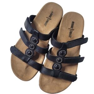 Minnetonka Black Leather Slide Sandals Size 7